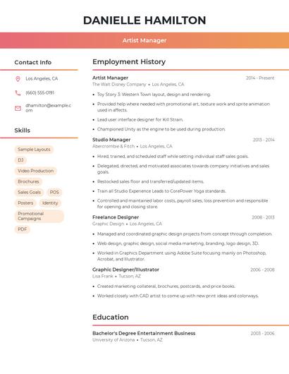 Artist Manager Resume