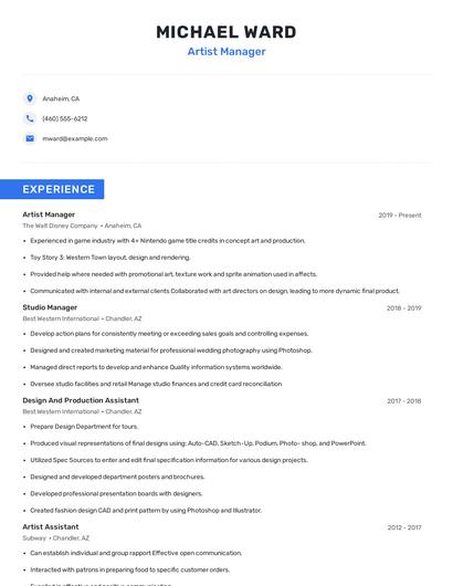 Artist Manager Resume