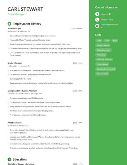 Artist Manager Resume