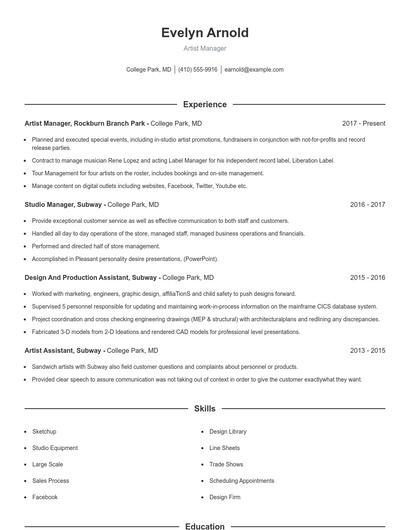 Artist Manager Resume