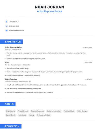 Artist Representative Resume