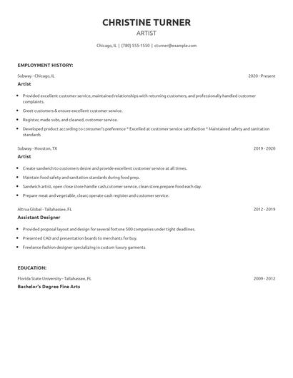 Artist Resume