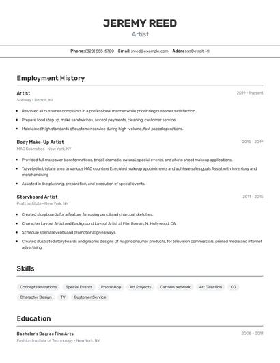 Artist Resume