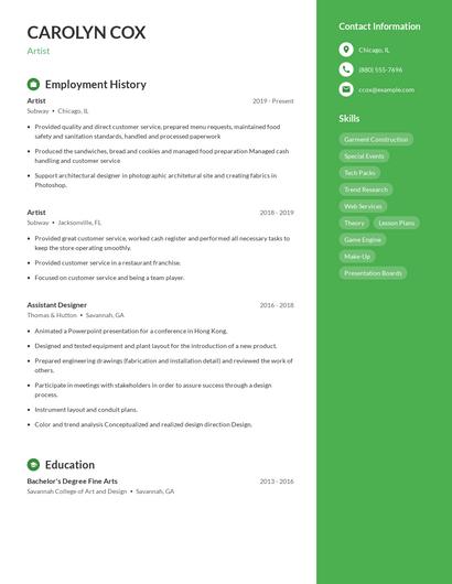 Artist Resume