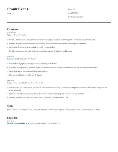 Artist Resume