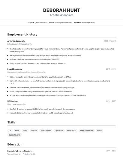 Artistic Associate Resume
