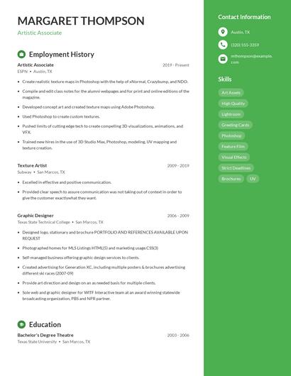 Artistic Associate Resume