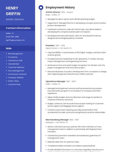 Artistic Director Resume