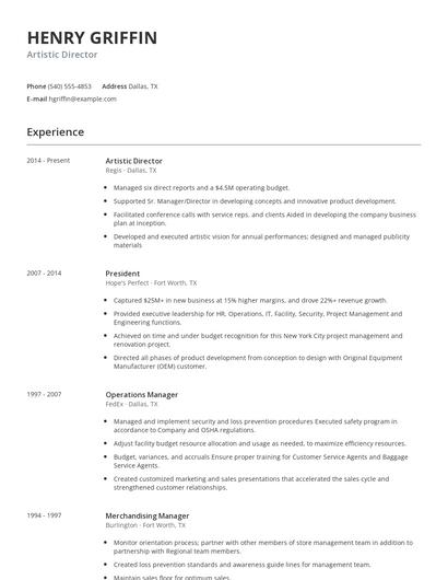 Artistic Director Resume