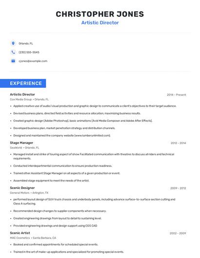 Artistic Director Resume