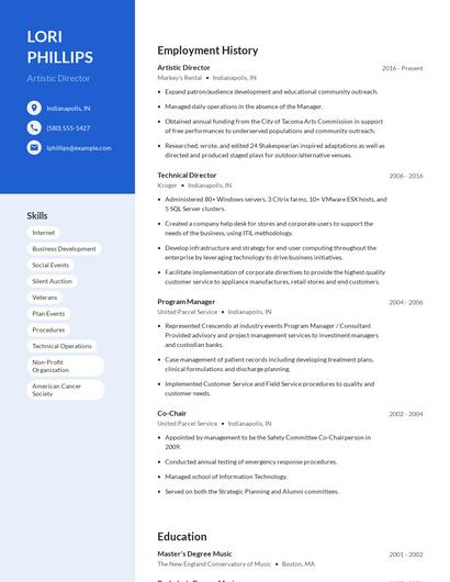 Artistic Director Resume