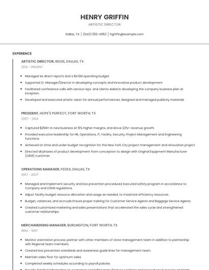 Artistic Director Resume