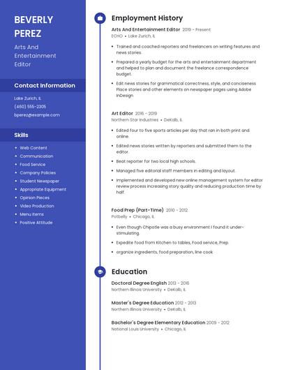 Arts And Entertainment Editor Resume