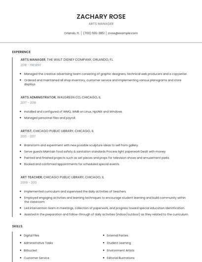 Arts Manager Resume