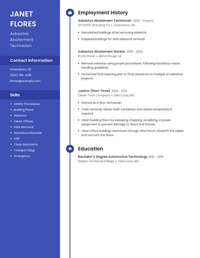 Asbestos Abatement Technician Resume