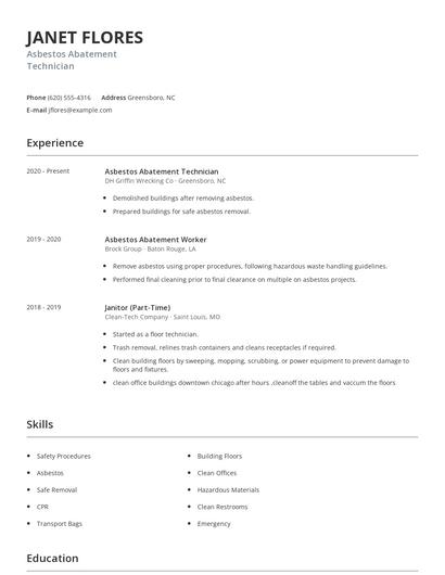 Asbestos Abatement Technician Resume