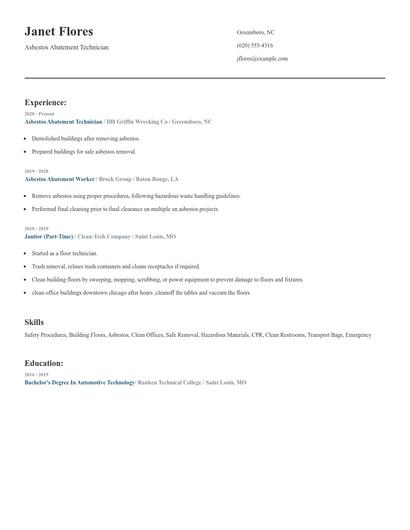 Asbestos Abatement Technician Resume