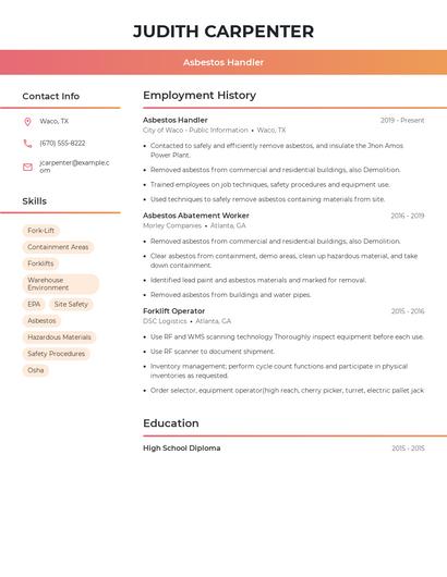 Asbestos Handler Resume