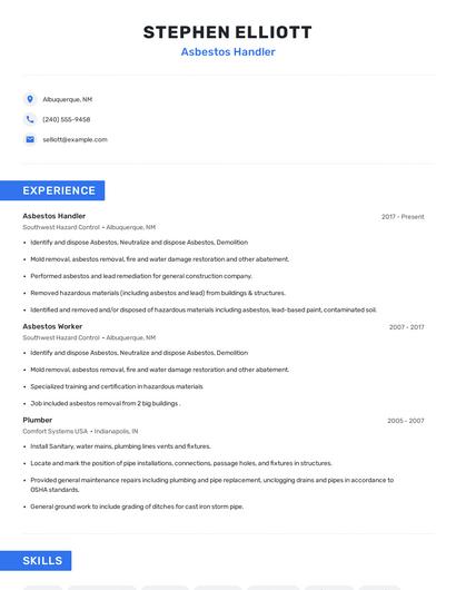 Asbestos Handler Resume