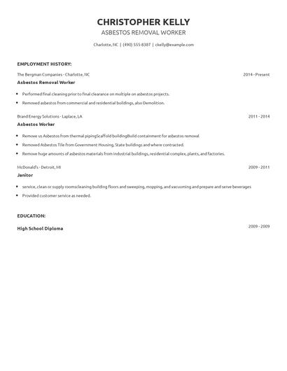 Asbestos Removal Worker Resume