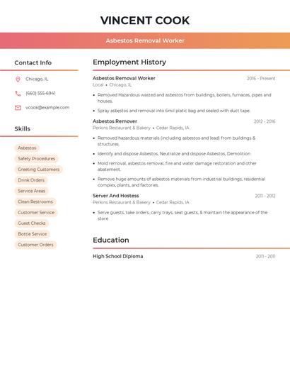 Asbestos Removal Worker Resume