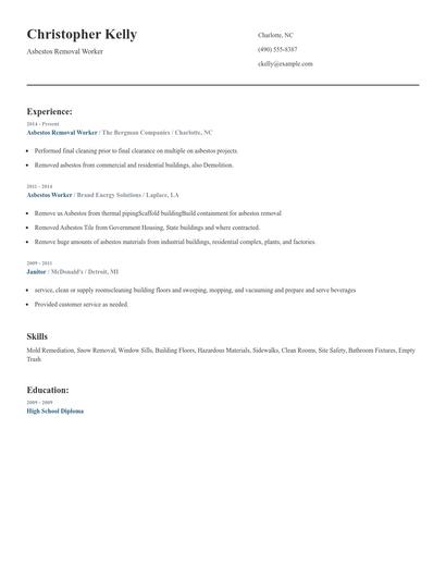 Asbestos Removal Worker Resume
