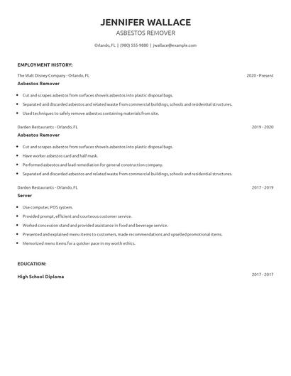 Asbestos Remover Resume