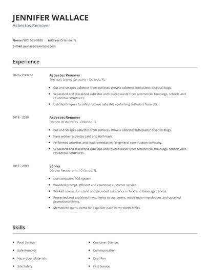 Asbestos Remover Resume