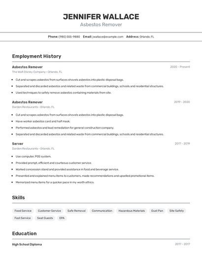 Asbestos Remover Resume
