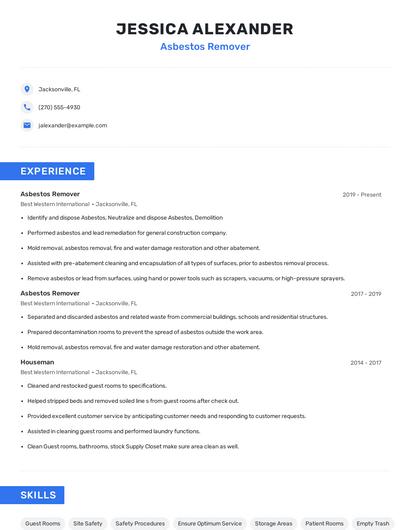 Asbestos Remover Resume