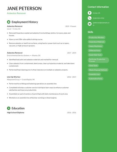 Asbestos Remover Resume
