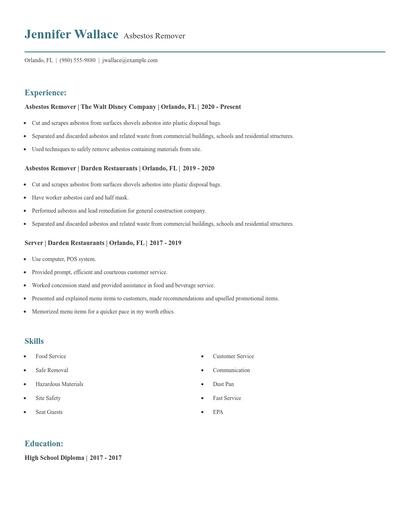 Asbestos Remover Resume