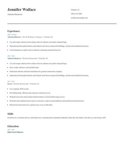 Asbestos Remover Resume