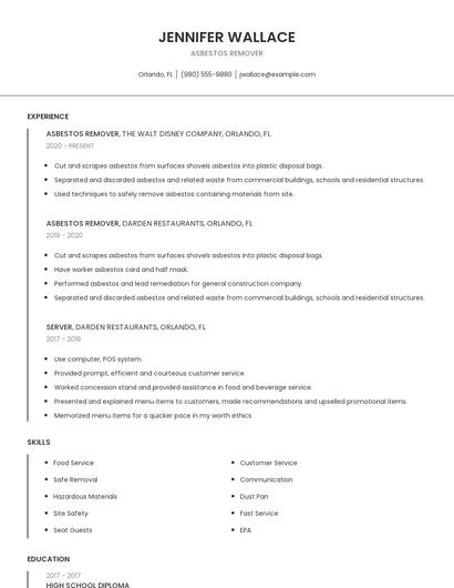 Asbestos Remover Resume