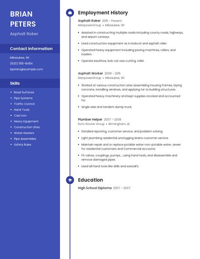 Asphalt Raker Resume