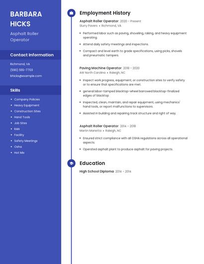 Asphalt Roller Operator Resume