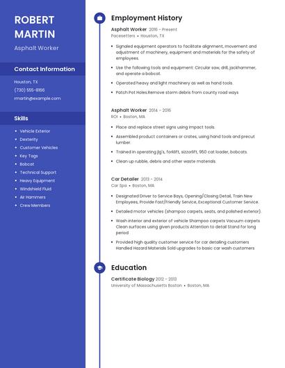 Asphalt Worker Resume