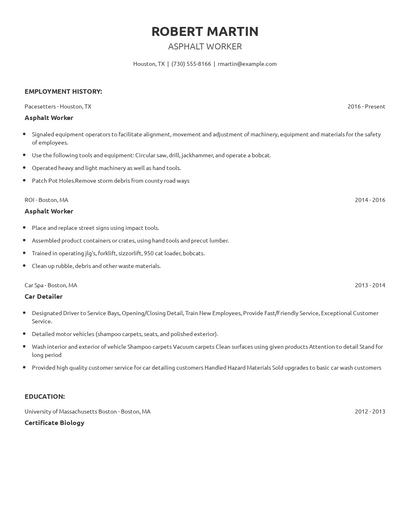 Asphalt Worker Resume