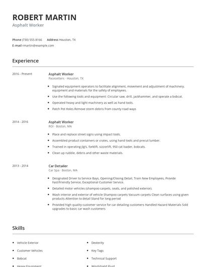 Asphalt Worker Resume