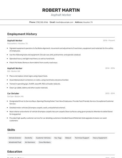 Asphalt Worker Resume