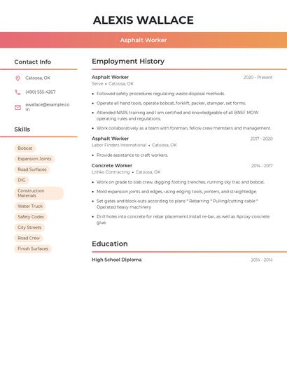 Asphalt Worker Resume