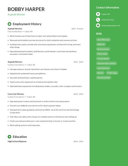 Asphalt Worker Resume
