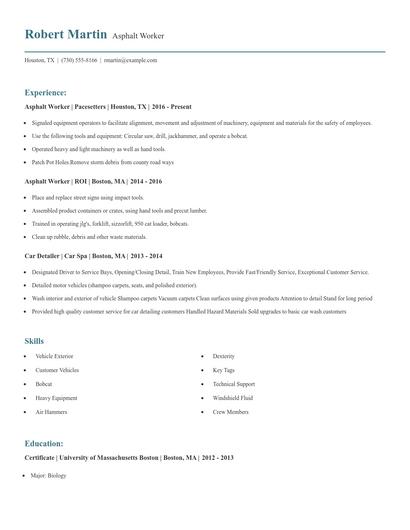 Asphalt Worker Resume