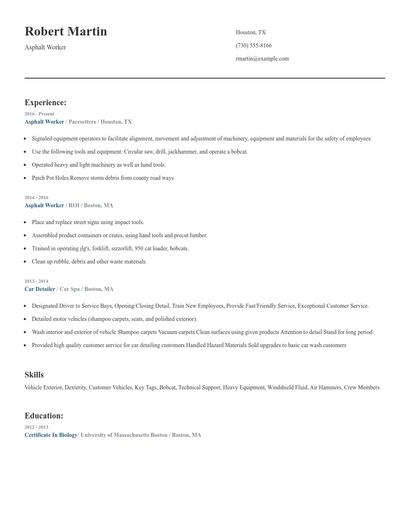 Asphalt Worker Resume