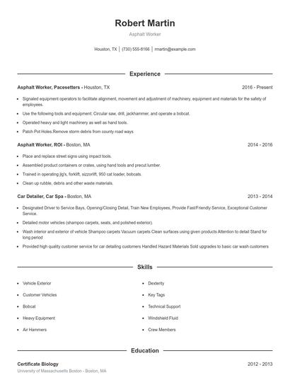 Asphalt Worker Resume