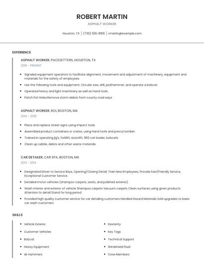 Asphalt Worker Resume