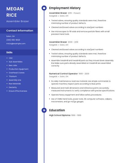 Assembler Brazer Resume
