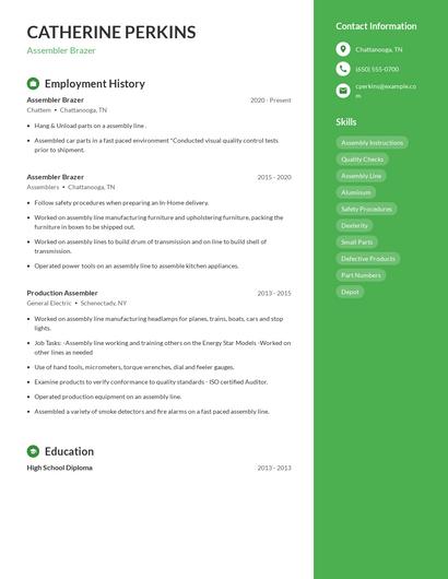 Assembler Brazer Resume