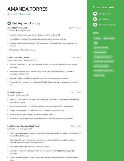 Assembler/Team Lead Resume