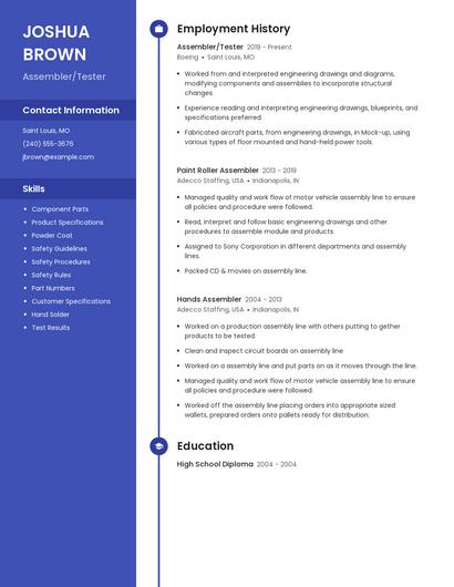 Assembler/Tester Resume